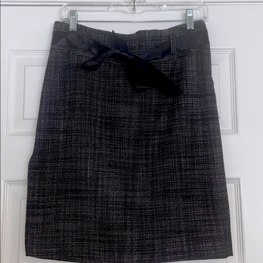 Kenneth Cole Midi Wool Skirt with Satin Belt